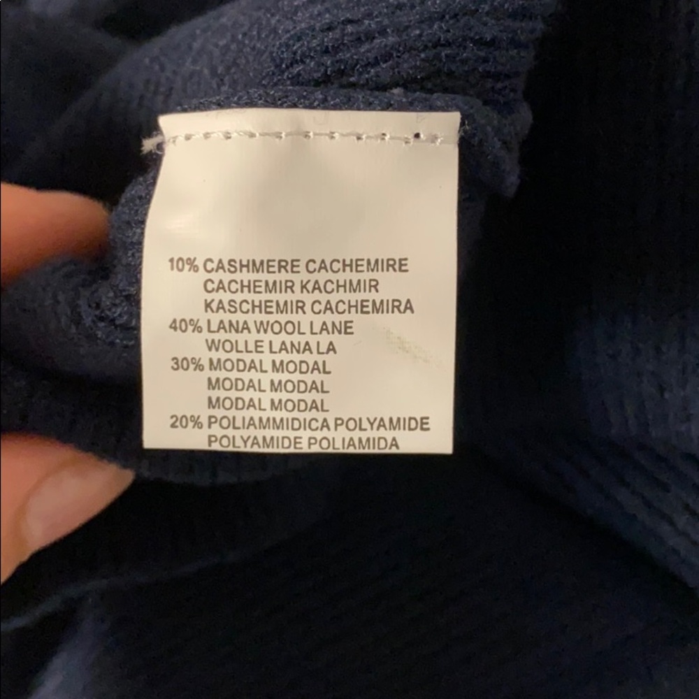Navy V Neck Wrap Ribbed Cashmere Sweater Dress - Picture 7 of 7